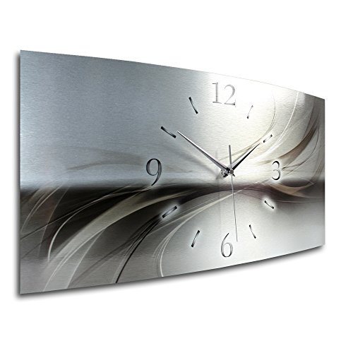 Kreative Feder Abstrakt Silber Metallic Designer Funk Wanduhr Funkuhr modernes Design * Made in Germany* WAG126FL * leise kein Ticken (50x25cm) - 3