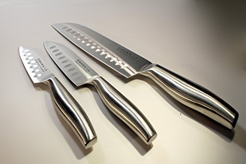 Messer Küchenmesser Set 3-teilig – Santoku Klinge – Eis gehärtet – Edelstahl – scharf und schön (3-teilig, Santoku) - 8
