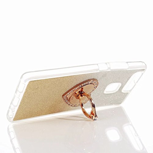 Huawei P9 Hülle, MUTOUREN Huawei P9 Etui Hülle Tasche Schutzhülle TPU Silikon Case Cover Bling Glitzer Gold Bumper mit Ring und Anti-Scratch Löschen Back Bumper für Huawei P9 - 4