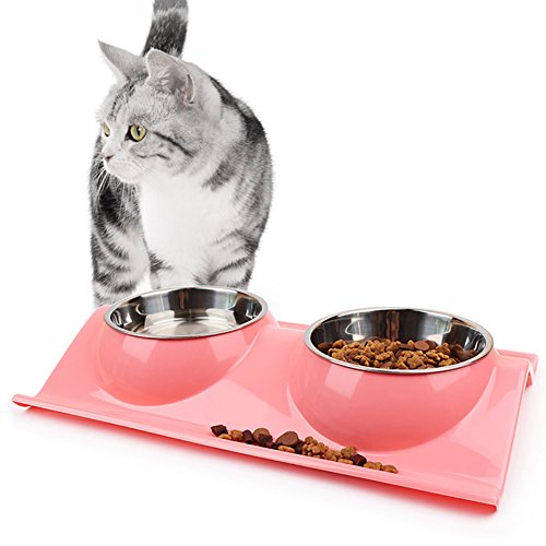 Abree-Double-Inoxydable-Bols-pour-Chien-et-Chat-Avec-W-Forme-Base-Antidrapante-Gamelle-Cat-Dog-Animaux-Feeder-Pet-Bowl-38-x-25-x-6cm-2-x-320ml