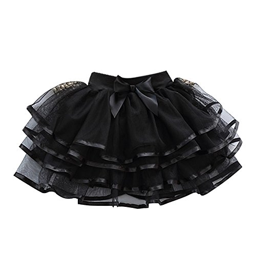 Amur Leopard Falda Corta de Niña para Verano de Tul con Volante Tutú Adorable para Niñas de 4 Años (Negro)