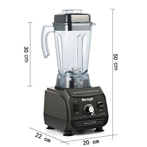 Standmixer, MengK Mixer mit 6 Klingen 2 Liter, Glas Edelstahl, Stufenloser Geschwindigkeitsregelung, Smoothie und Ice-Crush Programm, Pulse Taste, schwarz - 6
