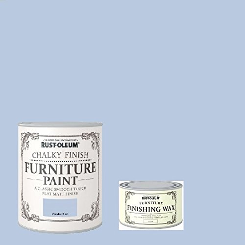Rust-Oleum Chalk Powder Blue Matt Finish Furniture Paint 750ml Plus Furniture Wax