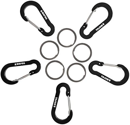 2 Inch/5cm Flat Gourd Shape Carabiner, WAPAG Spring Clip Hook Biner for Keys and Other Small items, Keyring Keychain Caribiner for Daily Indoor or Outdoor Life, Rating for Hammocks Camping Hiking - 5PCS (Black)