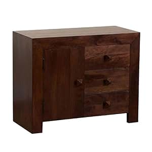 Homescapes Dakota Small Sideboard Drawers Dark Shade Solid ...