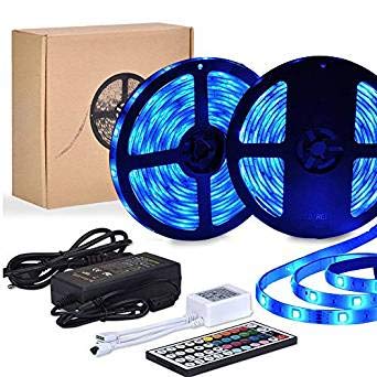 Impermeable Tiras Led - GLAMSVILL Tiras de luz Led de 10m 300 Leds 5050 SMD RGB Tira LED Kit Completo Con Control Remoto De 44 Botones Y Fuente De Alimentación 12V