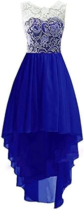 CLLA dress Damen Tüll Spitze Abendkleider Elegant Asymmetrisch Partykleider High Low Hochzeitskleider(Königsblau,46)