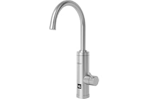 Fudeer 220V Electric Hot Water Tap for Kitchen, 3.3Kw Instant Hot Water Faucet, 360 Degree Rotate Stainless Steel Water Heater Tap with Digital Display 30-45℃(Silver)
