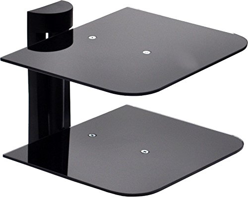 ZIPP Z D 2G Home 2 Tier Floating Shelf 250 X 360 Mm Tempered Glass for DVD Player Game Console Sky Set Up Box (Black)