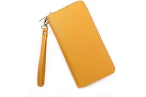 ELIOX Portafoglio Donna Zip Around In Pelle Sintetica Grande Elegante Spazioso Capiente Con Portamonete Portatessere Idea Regalo - Giallo