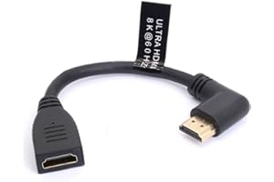 HTGUOJI Przedłużacz HDMI 8K, krótki HDMI 2.1 męski na żeński kabel kątowy 90 stopni, wysoka prędkość 48 Gb/s, adapter przedłużający obsługuje 8K przy 60 Hz, 4K przy 120 Hz, dynamiczny HDR, eARC, VRR, 3D do telewizora, PC/PS5, dekodera (lewy)