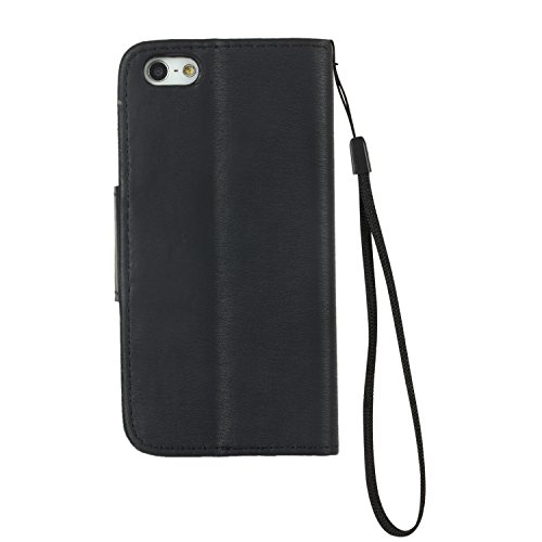 iphone 5 / 5S / SE Hülle – Cozy Hut Premium Luxuriös PU lederhülle Schutzhülle Lanyard/Strap Vintage-Leder Muster Hülle Flip Tasche Wallet Case Cover HandyHülle Brieftasche mit Standfunktion Kreditkartenfach Flip Brieftasche Schutzhülle im Bookstyle für iphone 5 / 5S / SE [Vollständigen Schutz] – schwarz - 2