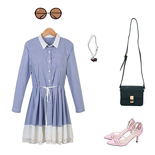 OS05 Women Autumn The New Stripe Dress (S, BLUE)