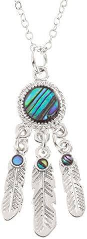 Tide Jewellery Dream Catcher Pendant Necklace inlaid with Paua Abalone Shell on 18 inch (45.7cm) Hypoallergenic Chain Sustainably Sourced Silver Colour Womens Fashion Jewellery