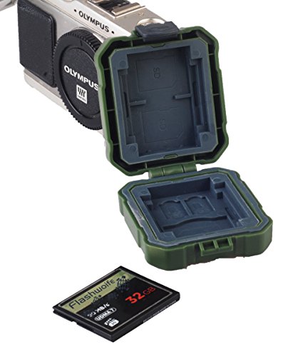 flashwoife Turtle-SD3MSD2CF2XQD2G – Survival Edition – spritzwassergeschütze Speicherkarten Schutzbox für 3 Stück SDHC und 2 Stück MicroSD und 2 CF and 2 XQD Cards Case in Olivegrün mit grauem Inlay - 3
