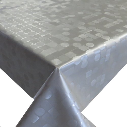 Wachstuch Breite & Länge wählbar - Tropfen Silber geprägt Lebensmittelecht - Größe ECKIG 140 x 220 bzw. 220x140 cm abwaschbare Tischdecke Gartentischdecke