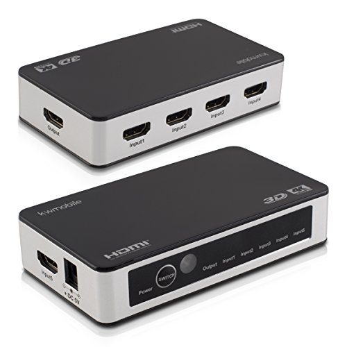 kwmobile 5in1 5 Port HDMI Switch Verteiler – Full HD 3D 4k fähig mit Fernbedienung – CEC 2160p Full HD – Inkl. Fernbedienung und Netzteil - 5