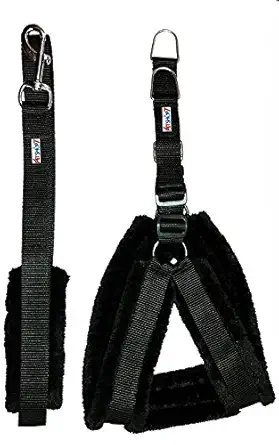 Skora Nylon Dog Harness & Leash set with Fur 1.25 inch Large - Black (Chest Size - 28-34)