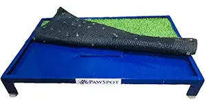 PAWSPOT pet Dog Toilet (Aluminium Metal Litter Tray w/ Artificial Grass, Drainage). Waterproof, Weatherproof. Pour Water manually. Use Indoor / Outdoor, Bathroom, Balcony, Patio, Garden. (S 36x24 in)