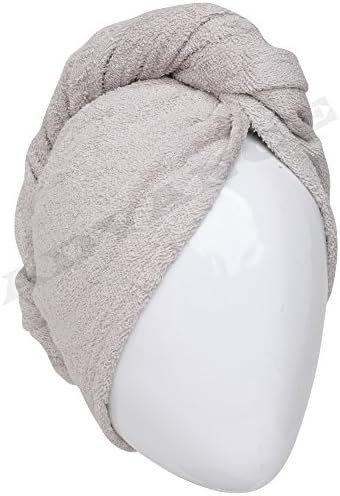 100% Cotton Turbie Twist Hair Wrap Drying Towel Turban Soft Bath Loop (SILVER)
