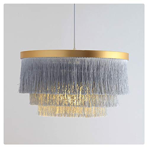 Preisvergleich Produktbild AMINSHAP Tassel Kronleuchter, Pendelleuchte Shade Innen Laterne Baumwolseil Hauptdekor-Beleuchtung Für Wohnzimmer Fenster Clothing Store LED Gesäumten Deckenleuchte (Tricolor Licht),Grau