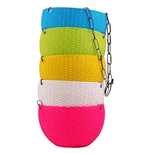 SWASTIK Plastic Grow Planter Ratan Woven Hanging Flower Pot (Pack of 2)
