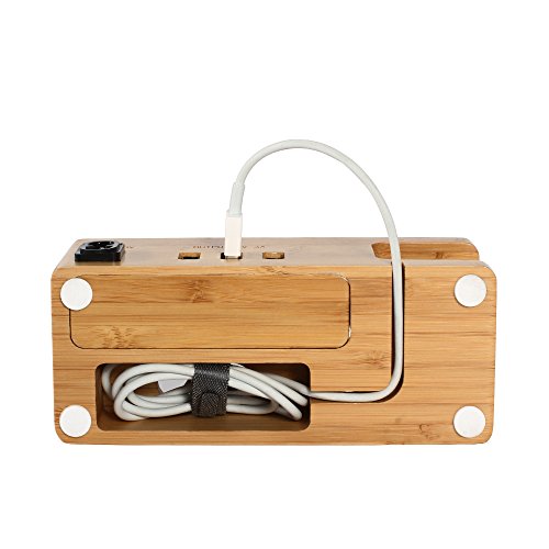 iCozzier 3 USB-Anschlüsse Ladestation aus Bambus mit Apple Watch Stand, Apple Watch Ladestand & iphone Desktop Stand/ Bambus Desktop Stand , Multi- Device Tisch-Organizer Ladedock Halterung für iPhones, Nexus, Galaxy und andere Smartphones - 4