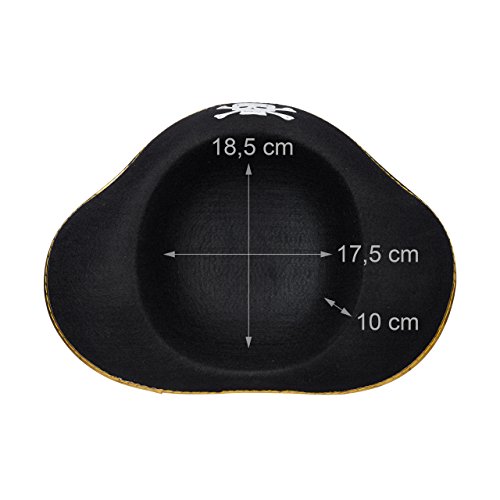 Relaxdays Piratenhut schwarz, Dreispitz, mit Totenkopf, Fasching, Karneval, Einheitsgröße, black - 3