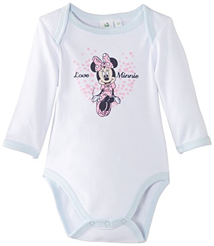 Disney Baby-Girls Minnie Mouse Romper, White (Optic White/Pastel Blue), 18 Months