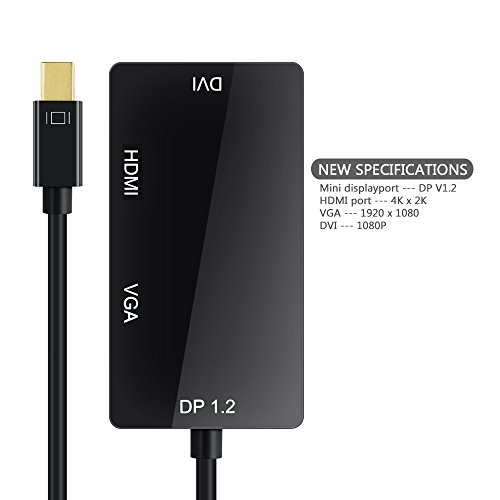 VicTsing 3 in 1 Mini Displayport DP auf HDMI DVI VGA Kabel-Adapter Konverter für Apple MacBook, MacBook Air, MacBook Pro, iMac, Mac mini, Microsoft Surface Pro 1 2 3, Lenovo Thinkpad X1/ Carbon/ Touch/ Helix usw. – Schwarz - 5