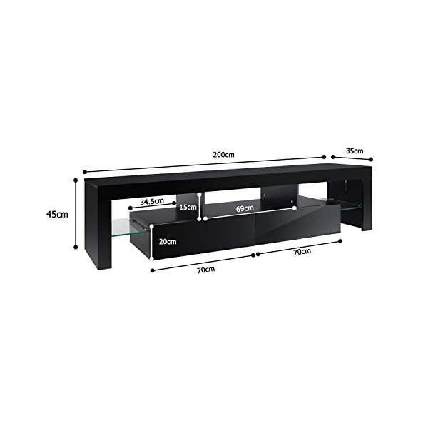 TV Cabinet, HST Mall Modern TV Unit Stand 200cm Black Matt and Black High Gloss Free LED RGB Lights Home TV Furniture - Image 4