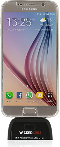 Wicked Chili 5in1 microUSB OTG Adapter mit Verlängerungskabel für Tablet / Smartphone (z.B. Tab S2, Xperia, SurfTab) – USB Host für Tastatur, Maus, Festplatte, Stick, micro USB, SD/MMC, Micro-SD - 5