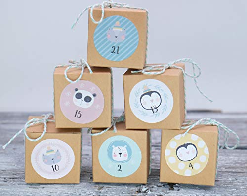 Download Calendrier de l'Avent Boîte cadeau en papier kraft Marron 5 x 5 x 5 cm Animaux pastel Guirlande pour enfants à remplir Download Calendrier de l'Avent Boîte cadeau en papier kraft Marron 5 x 5 x 5 cm Animaux pastel Guirlande pour enfants à remplir