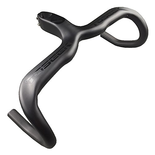 TOSEEK Full Carbon-AERO Integrierte Lenker mit Stielen Für Racing Rennrad Matte Schwarz (Glänzend Logo) - 2