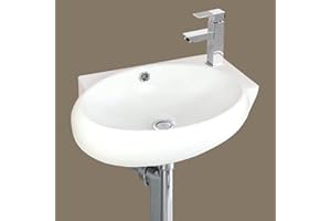 OMEERE Lavabo pequeño, montaje en pared, accesorio pequeño, lavabo de cerámica blanco, 34,5 cm x 28 cm/ovalado semicírculo