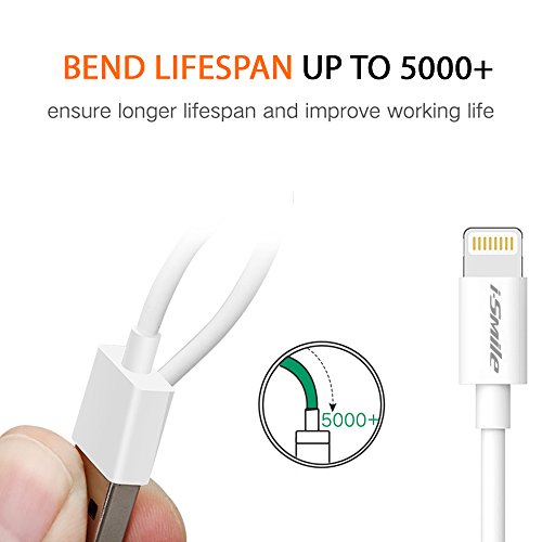 [3 Pack 1m] Lightning Cable, iSmile 3.3ft High Quality iPhone Charger Cable Charging for iPhone 7, 7 Plus, 6s, 6s Plus, 6, 6 Plus, 5, 5S, 5C, SE, iPad 4, iPad Air 1/2, iPad Mini 1/2/3 -1M White