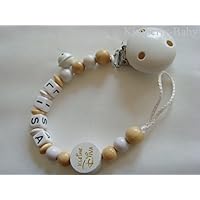 Schnullerkette mit Namen in Weiß – Natur