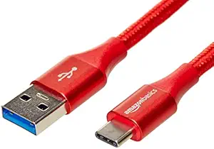 AmazonBasics Double Braided Nylon USB Type-C to Type-A 3.1 Gen 2 Cable, 3 Feet (0.9 Meters) - Red