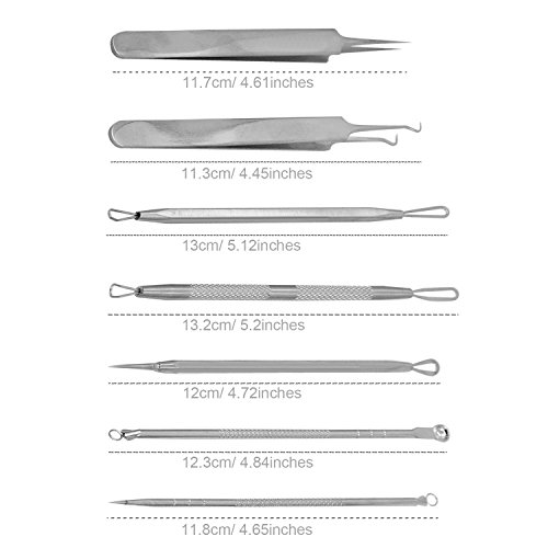 Becoyou 7 Stücke Mitesserentferner mit Lederhülse – Komedonenquetscher Set aus Edelstahl – Nagelhautschieber Werkzeug Pickel Whiteheads Akne Extraktoren für Gesundheit Behandlung - 5