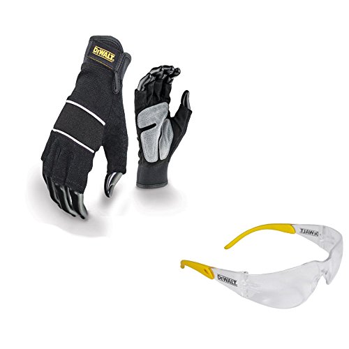 Preisvergleich Produktbild Dewalt Arbeitshandschuhe / Maximale Bewegungsfreiheit und Schutz durch Markenqualität / Fingerloses Design ermöglicht präzise Arbeit und Schutz für Hände / Heavy-Duty Handflächen für optimalen Griff, Schutz und Komfort / Zertifiziert um Europäische Standards zu erfüllen / Einschließlich Sicherheitsbrille / Verfügbar in Schwarz Größe Large