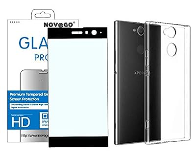 Novago Compatible avec Sony XA2 Pack 2 en 1 Coque Transparente Souple et résistante Anti Choc+ 1 Film en Verre trempé Transparent 3D incurvé Couvrant Tout l'écran (Noir)