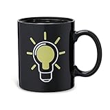 Motivo: bombilla, material: cerámica con revestimiento térmico, color: negro/amarillo/blanco, capacidad: 300ml, limpieza: a mano, NO apto para lavadora o microondas, dimensiones: A 9,5cm x D 8cm.