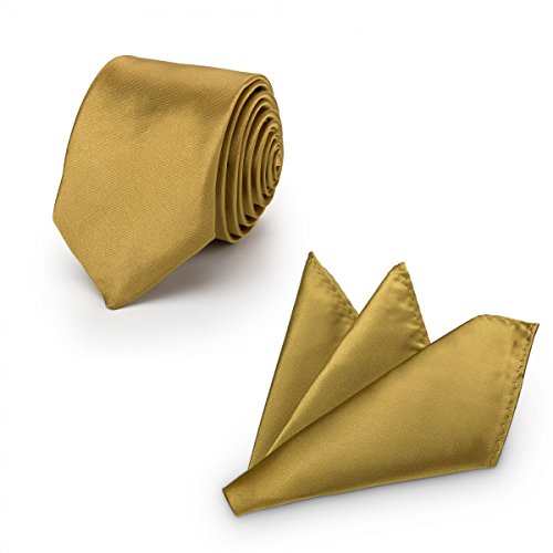 Rusty Bob - Cravate homme avec poche carrée + Fly - disponible en différentes couleurs - pour le baptême, jeu de mariage - 3 pièces - Gold