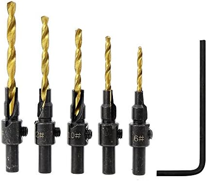 MINHER 5 Pcs #5 #6 #8 #10 #12 HSS Countersink Drill Bit Set Quick Change Hex Shank Screw H00809