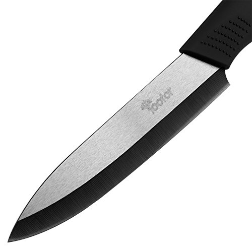 Keramikmesser set,Yoofor Hochwertiges Keramikmesser mit Griff in hohem Druck, Set 5-teilig Keramik Küchenmesser mit Schutzhülle zum Schneiden Obst &Gemüse & Fleisch – Schwarz - 4