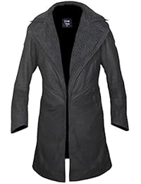 F&H Men's Stonewashed Genuine Leather Blade Runner 2049 Faux Fur Lined Open Front Coat