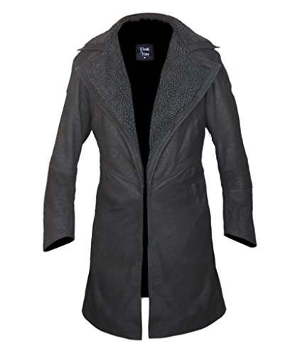 Flesh & Hide F&H Men's StoneWashed Genuine Leather Blade Runner 2049 Faux Fur Lined Open Front Coat S Black