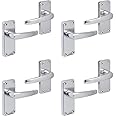 Designer Levers - Italian Style Straight Lever Door Handles - Polished Aluminium - 4 Pairs - Latch Door Handle - Interior/Exterior Use - Short Latch