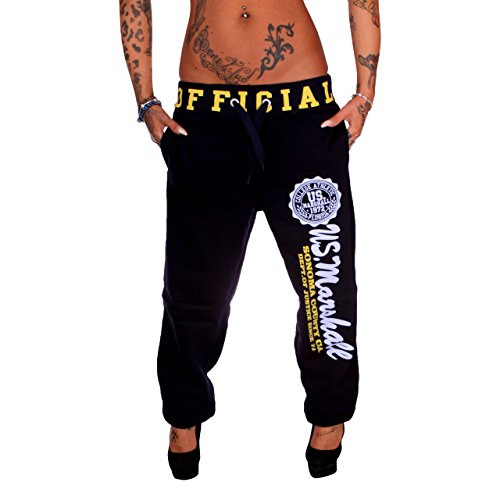 Damen Trainingshose | US Marshall Sporthose (XXL, Navy-Gelb 408)