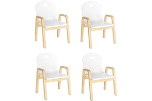 FirFurd Set di 4 Sedie per bambini,Poltrone per bambini in Legno,Seggiovia per bambini,con 4 Marce, Regolabile in Altezza,Stile nordico,per camera da letto, sala giochi, scuola materna Bianco
